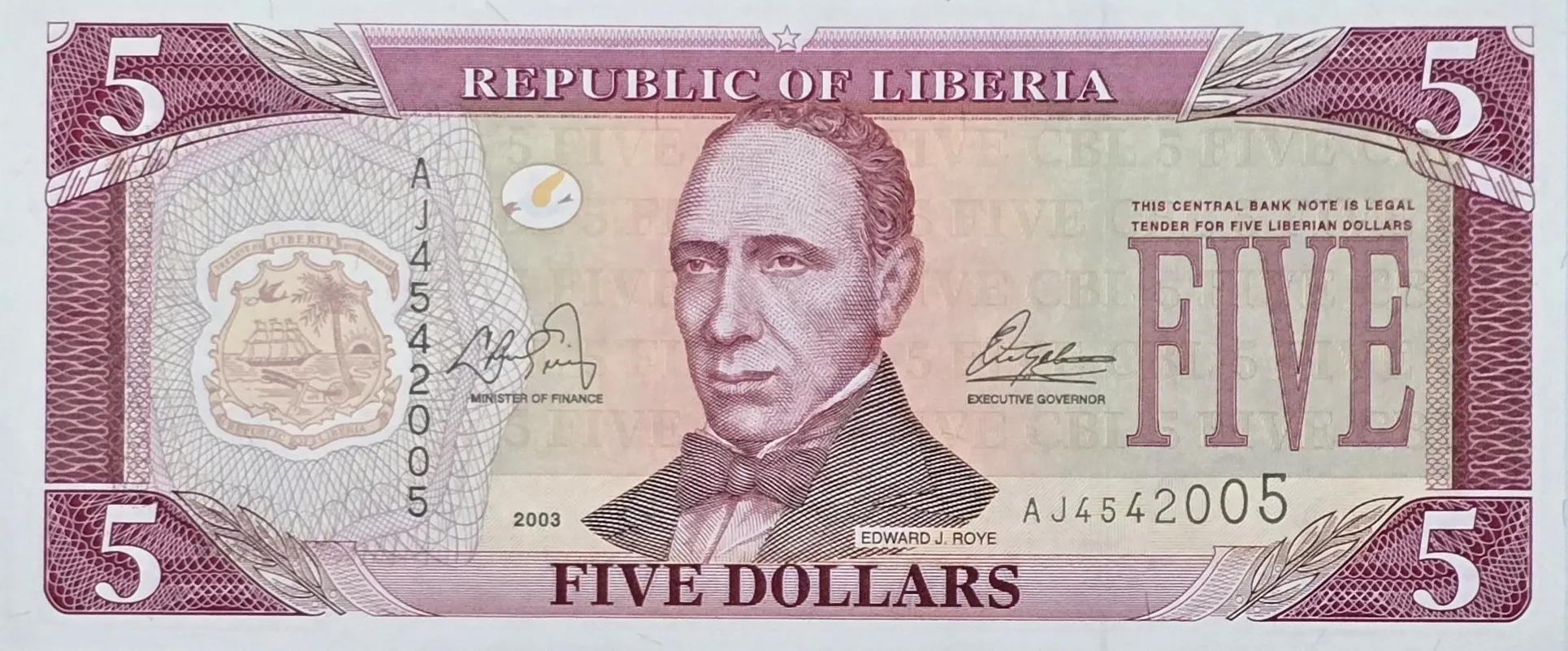 اسکناس لیبریا 5 دلار لیبریا2003